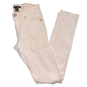 Forever 21 White Distressed Skinny Jeans